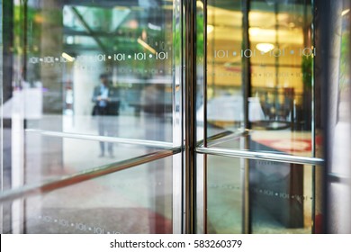 Background Business Theme, Revolving Doors Entrance To Office Building