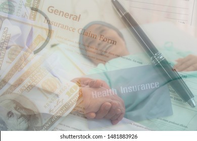 Background Of Cancer Patient Wearing Headscraf With Doctor After Chemo Terapy Overlay With Health Insurance Background Of Insurance Card And Insurance Claim For With Banknote