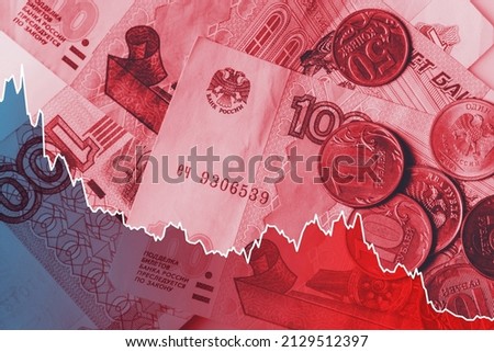 Background with  chart of falling Russian ruble price affected by economic sanctions