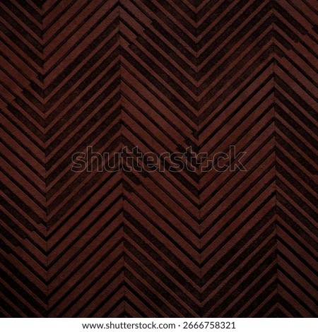 Background of chevron pattern embossed on a wall surface. Dark brown luxury aesthetic for lounge, bar minimalist home interior decor. Grunge decorative overlay classic herringbone pattern backdrop bg