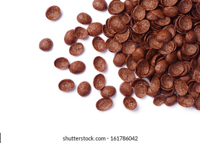 Background With Chocolate Cereals On White