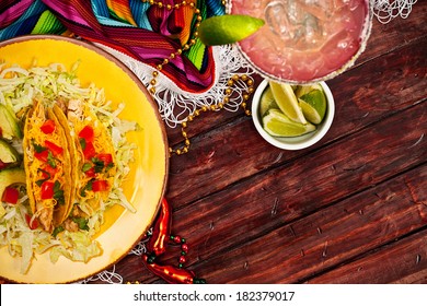 Background: Cinco De Mayo Celebration With Tacos And Margarita