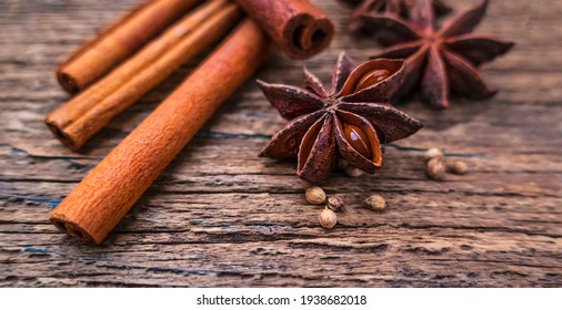 Background With Cinnamon Sticks And Star Anise