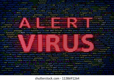 Background with the code of the real virus and a warning inscription