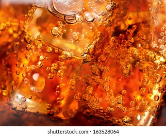 Background Of Cola With Ice And Bubbles