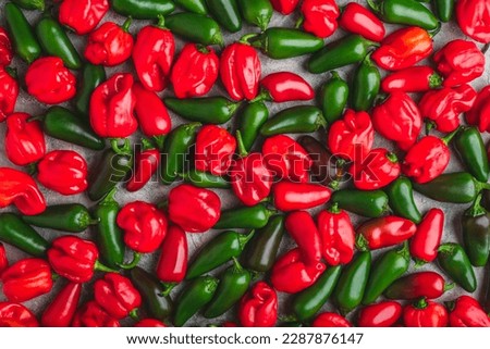Background of Colorful Jalapeno and Habanero Peppers on Light Background