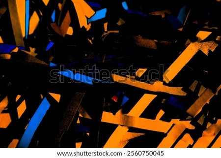 Background with colorful neon confetti. Shredded office papers as background.Color shredded paper texture. Color paper shred pattern. Craft cardboard stripe shape. Post box filler. 
