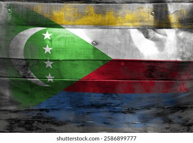 Background with Comoros flag on steel plates