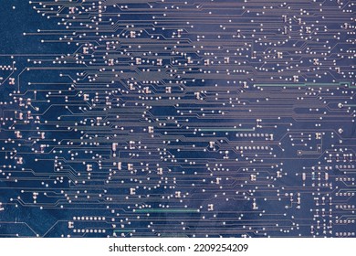 Background Of Computer Circuit Board Closeup, Blue Color Texture