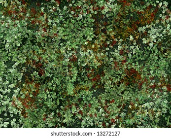 Background of computer generated vegetation. Flowers, ground cover, grass and shrubs