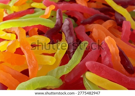 Background concept. Multicolored sweets, candy or lollies. Jelly treats. Unhealthy eating habits, with high sugar, artificial color and flavors. Copy space