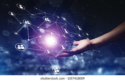 Background conceptual image with social connection lines on dark backdrop - Shutterstock ID 1057418009