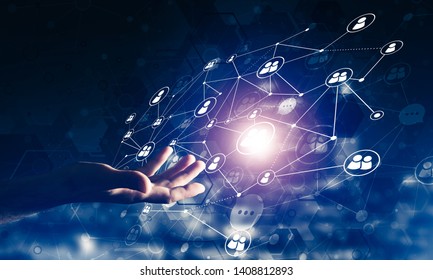 Background conceptual image with social connection lines on dark backdrop - Shutterstock ID 1408812893
