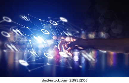 Background conceptual image with social connection lines on dark backdrop - Shutterstock ID 2199252355