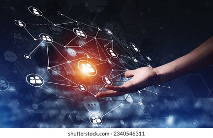 Background conceptual image with social connection lines on dark backdrop - Shutterstock ID 2340546311