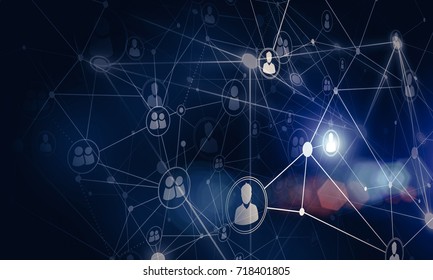 Background conceptual image with social connection lines on dark backdrop - Shutterstock ID 718401805