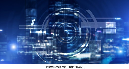 Background conceptual image with virtual interface against night glowing city