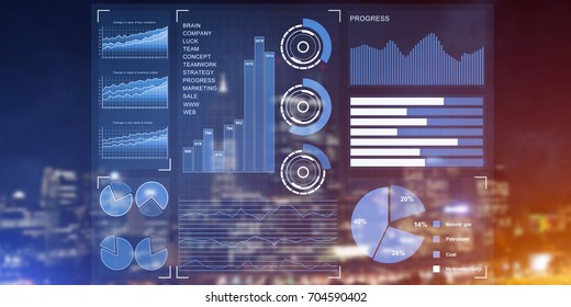 Background conceptual image with virtual interface against night glowing city