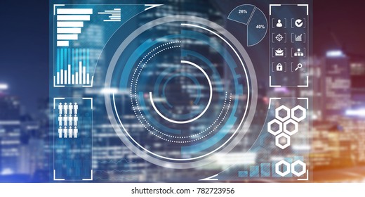 Background conceptual image with virtual interface against night glowing city