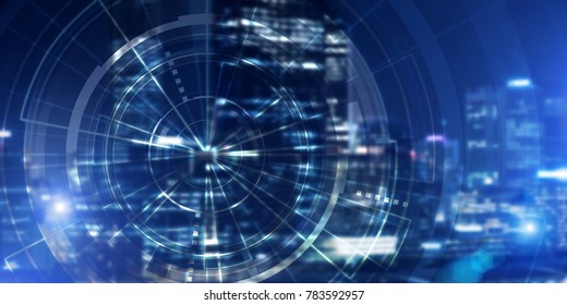 Background conceptual image with virtual interface against night glowing city