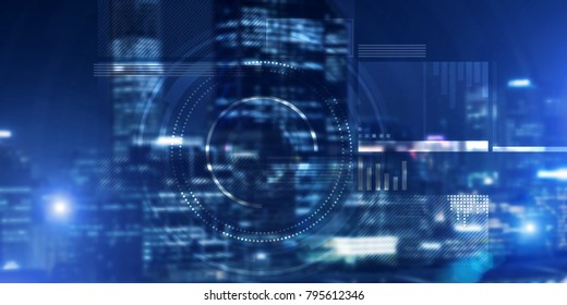 Background conceptual image with virtual interface against night glowing city