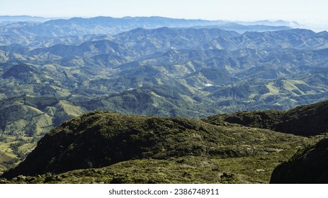 Background consisting of Atlantic Forest in Serra da Mantiqueira's mountain range, on the way to Marins Peak. Piquete, Sao Paulo, Brazil