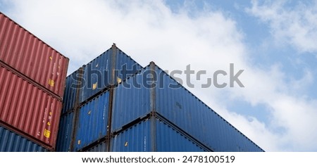 Background of container box stack for freight cargo shipping. Logistics import export business at factory warehouse.