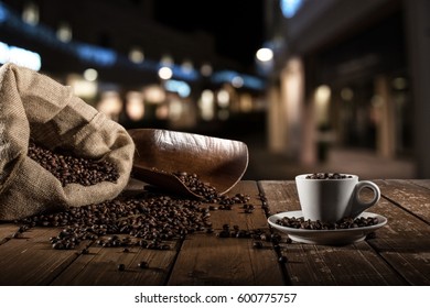 Background of cup of coffee beans