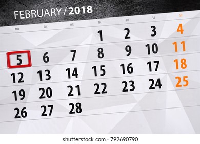 Background Daily Month Isolated Business Calendar Scheduler 2018 February 5