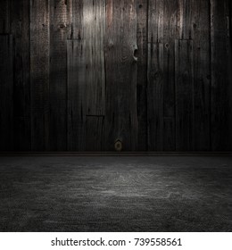 Background. Dark Wooden Wall In Dark Abandoned Room.