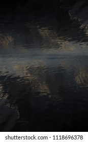 
Background for design, water texture with reflection of sky with clouds at sunset