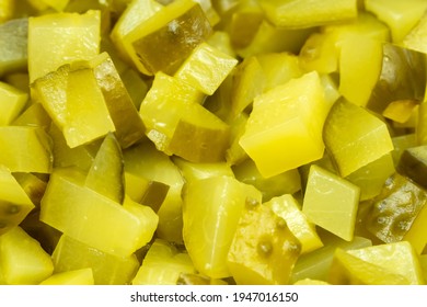 Background Of Diced Pickles, Top View, Macro