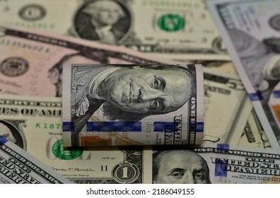 Background of dollar bills. American Dollars Cash Money. One hundred dollars, fifty dollars, ten dollars Banknotes. editorial image
 - Shutterstock ID 2186049155