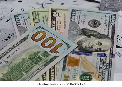 Background of dollar bills. American Dollars Cash Money. One hundred dollars, fifty dollars, ten dollars Banknotes. editorial image
 - Shutterstock ID 2186049157