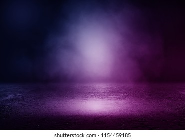 Background Of Empty Room With Spotlights And Lights, Abstract Purple Background With Neon Glow