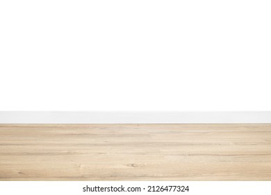 Background with empty white wall with wooden floor with big space for advertisement or text  - Shutterstock ID 2126477324