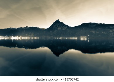 Background As Epic Mountain Landscape.  Bleach Bypass Effekt.