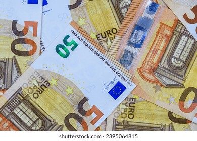 Background of european union fifty euro banknotes - Shutterstock ID 2395064815