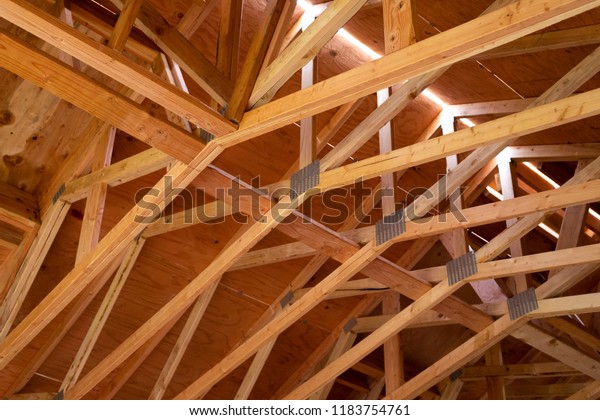 Background Exposed Wood Beams Ceiling Rafter Stock Photo