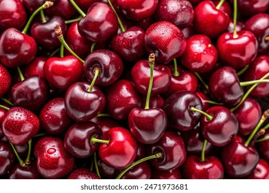 Background filled with the close-up details of ripe maroon cherries - Powered by Shutterstock