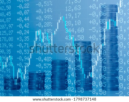 Background with financial charts and coin stacks