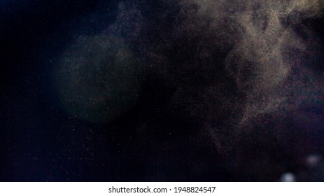 Background Of Fine Dust On Black, Cloud Of Fine Coffee Particles.