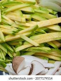 Background Of Finely Chopped Vegetables, Mushrooms