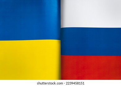 Background of the flags of the ukraine and Russia. The concept of interaction or counteraction between the two countries. International relations. political negotiations. Sports competition. - Shutterstock ID 2239458151