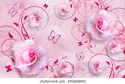 background with floral design, for ceiling and wall