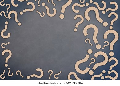 background frame of brown question mark paper cut with free copy space on grey leather background faq concept