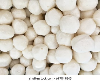 Background Of Fresh Frozen Vegetarian Seafood Fish Squid Cuttlefish Crab Shrimp Soy Balls On Display In Freezers At Local Fishing Village Wet Market For Sale To Be Deep Fried Or Ingredients For Soup