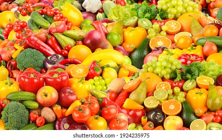 Background Of Fresh And Healthy Fruits And Vegetables.