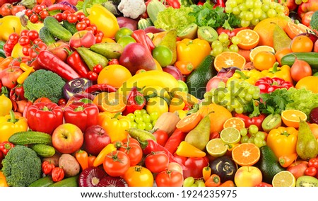 Background of fresh and healthy fruits and vegetables.