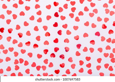 Background with glitter heart confetti. Valentine day concept. Trendy minimalistic flat lay design background. Horizontal - Powered by Shutterstock